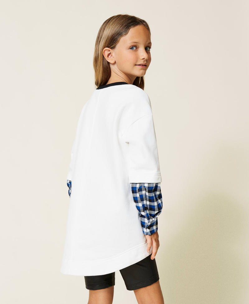 Sweatshirt mit Print und Radlerhose Zweifarbig Off White / Karomix Surf Mädchen 212GJ2455-04