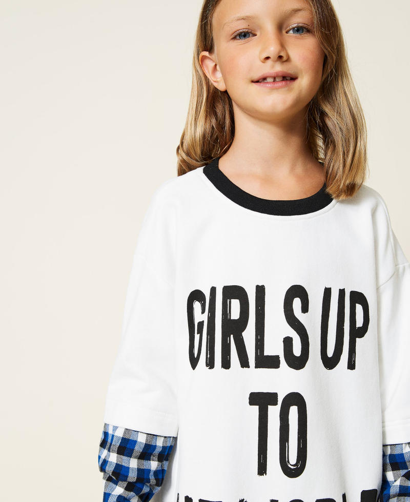 Sweatshirt with print and cycling shorts Two-tone Off White / Surf Check Mix Girl 212GJ2455-05