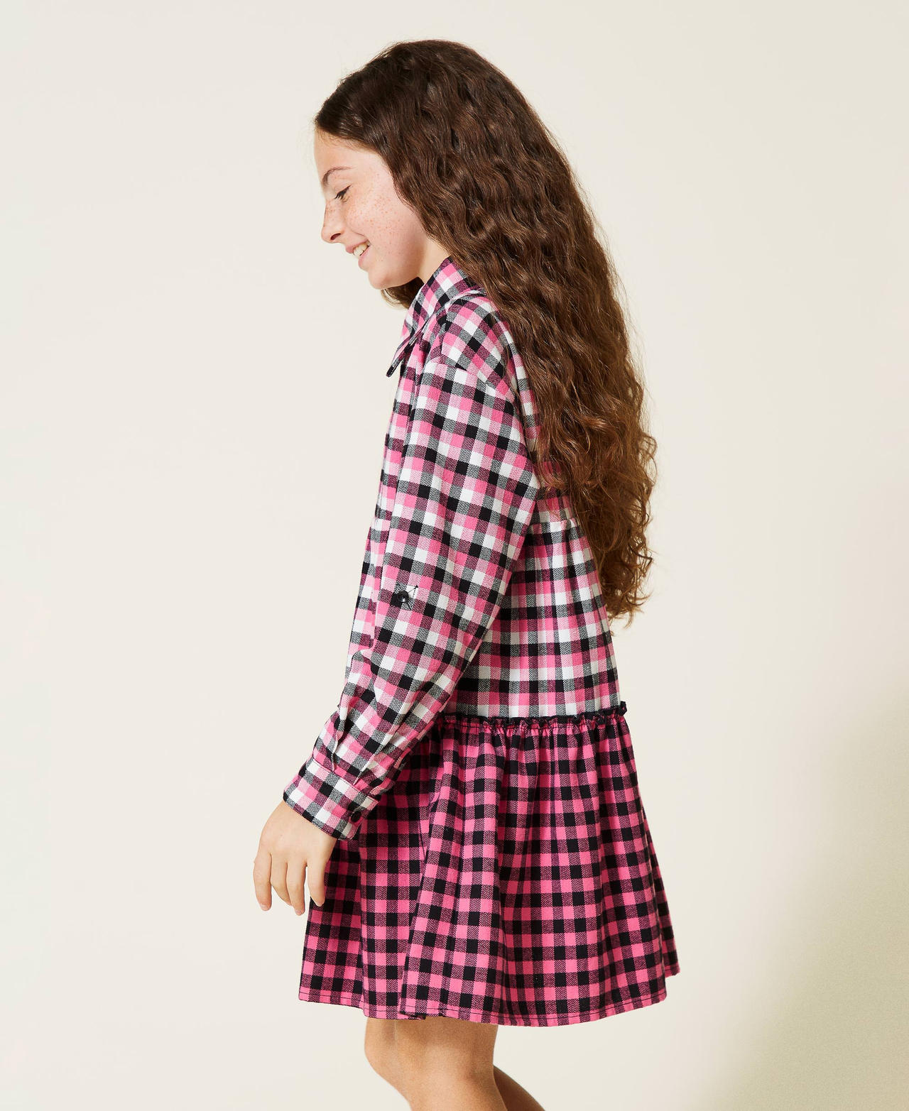 Фланелевое платье Микс Клетка Пунцовый Розовый Девочка 212GJ2456-02