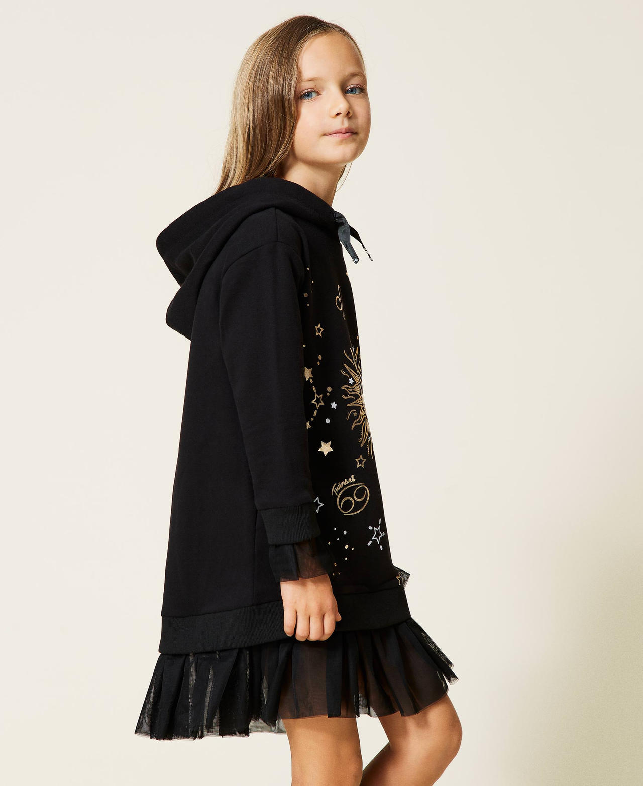 Abito in felpa con tulle Nero Bambina 212GJ2460-02