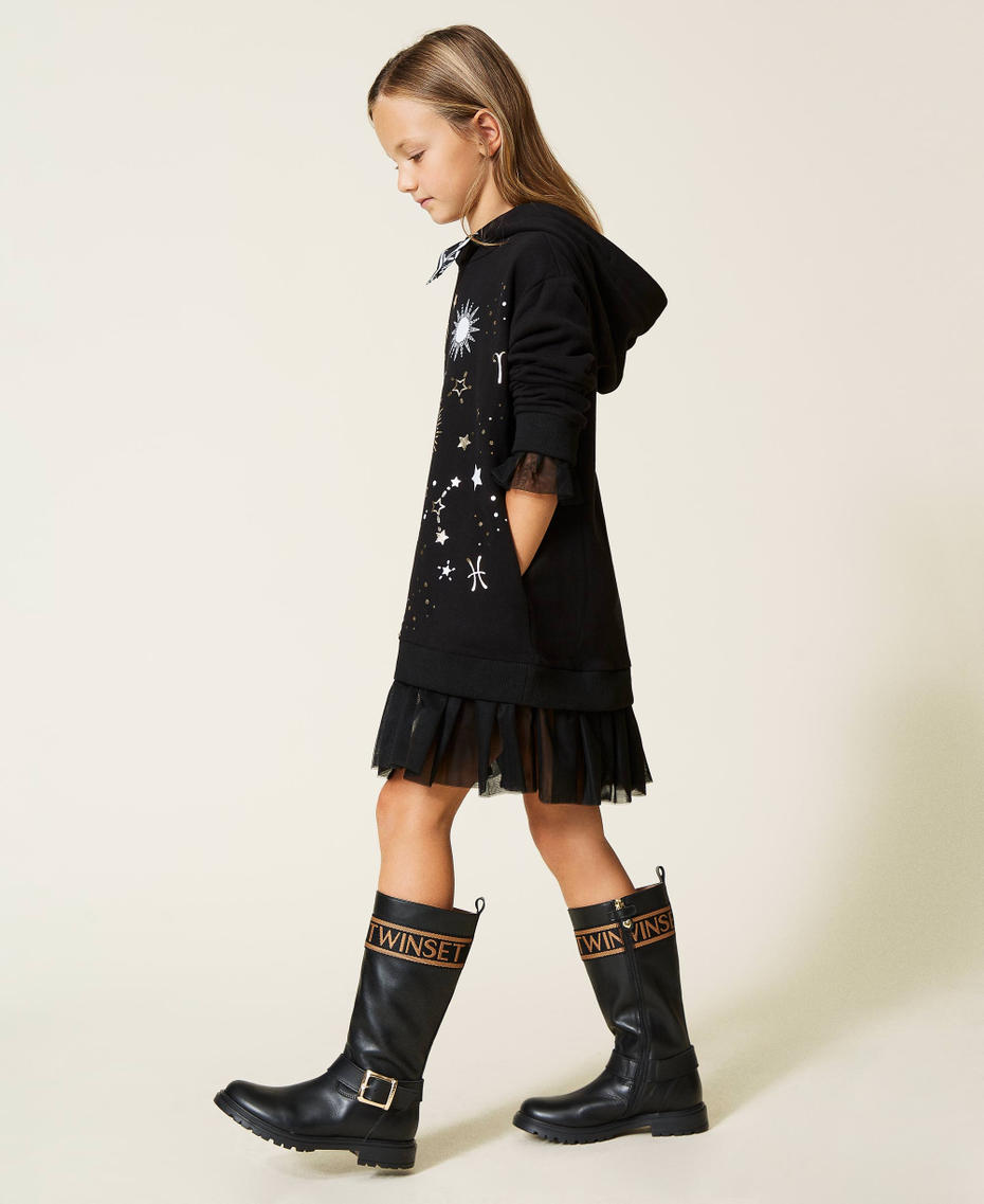Abito in felpa con tulle Nero Bambina 212GJ2460-03
