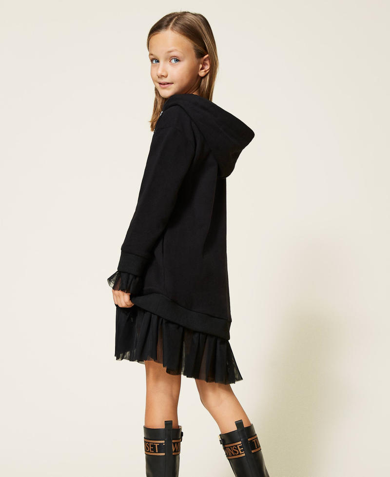 Plush fabric dress with tulle Black Girl 212GJ2460-04