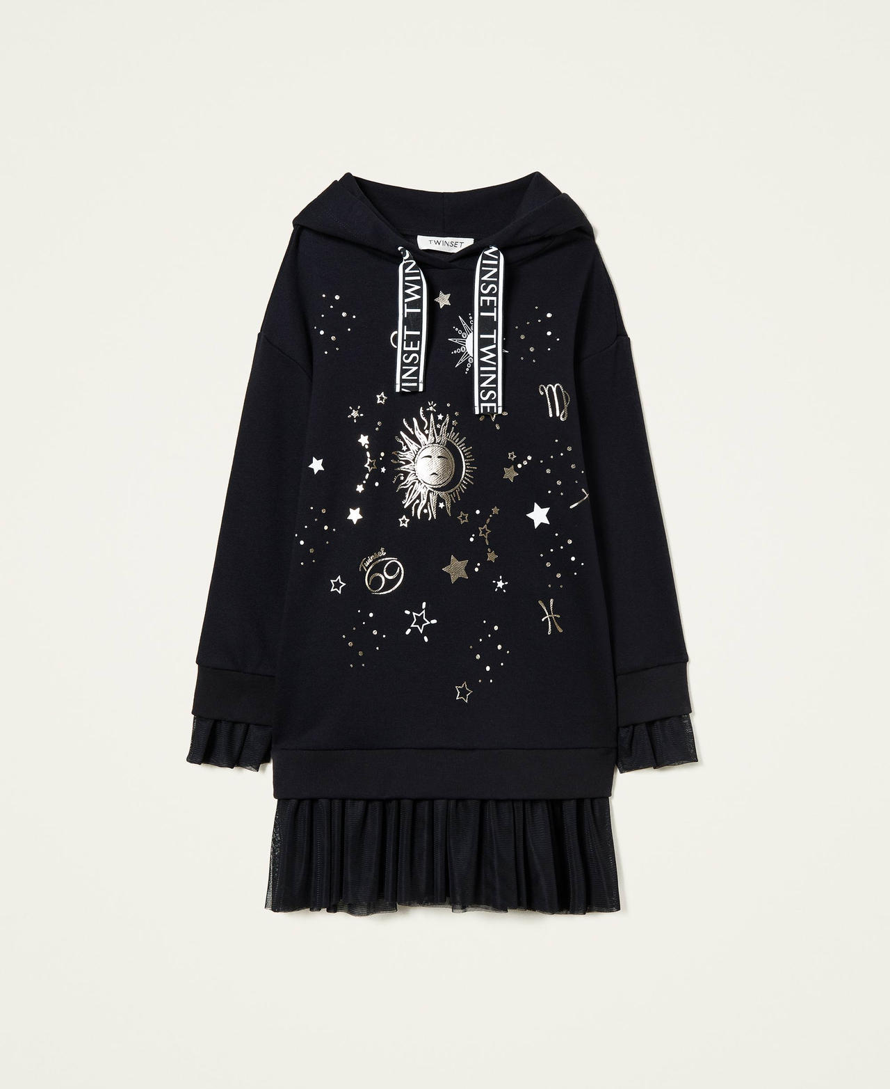 Abito in felpa con tulle Nero Bambina 212GJ2460-0S