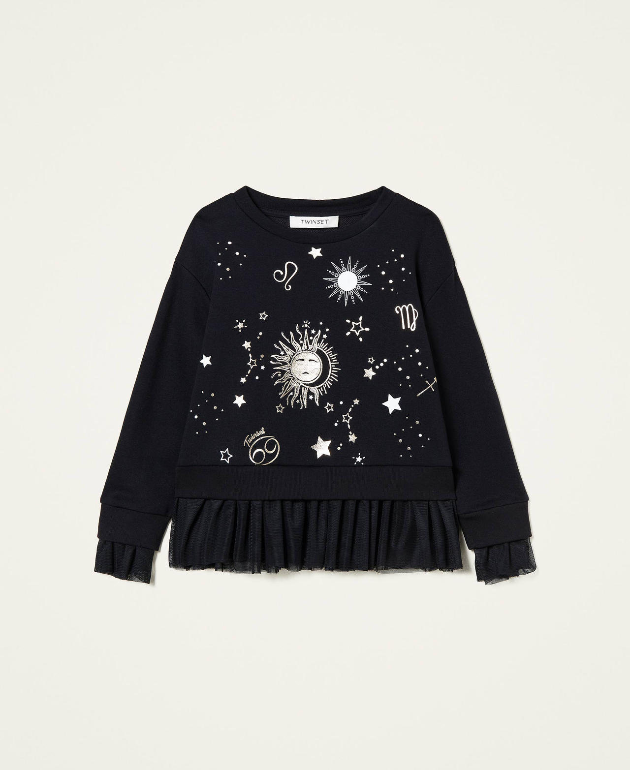 Sweatshirt mit Print und Tüll Schwarz Mädchen 212GJ2461-0S