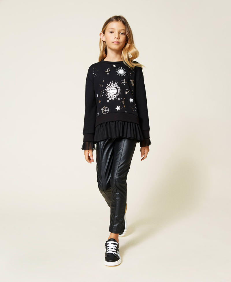 Sweatshirt mit Print und Tüll Schwarz Mädchen 212GJ2461-0T