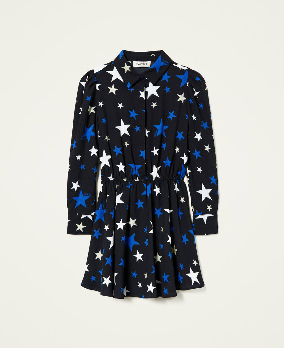 Kleid aus Georgette mit Sternen Sternenprint in Schwarz Mädchen 212GJ246A-0S