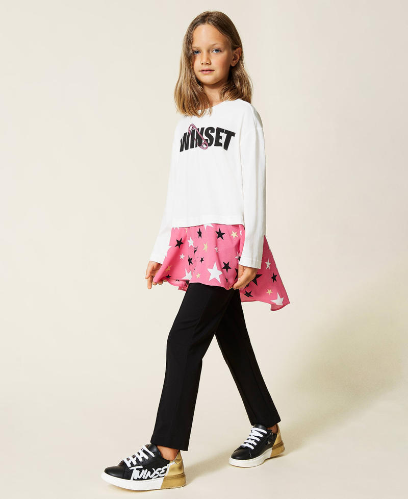 Logo T-shirt with trousers Child, Pink | TWINSET Milano