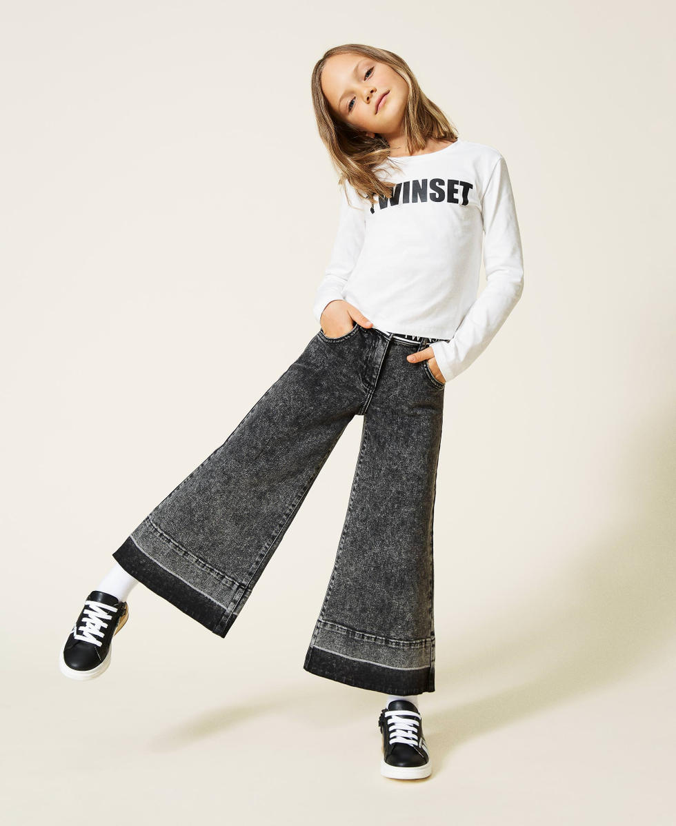 Wide leg jeans with logo Girl, Black