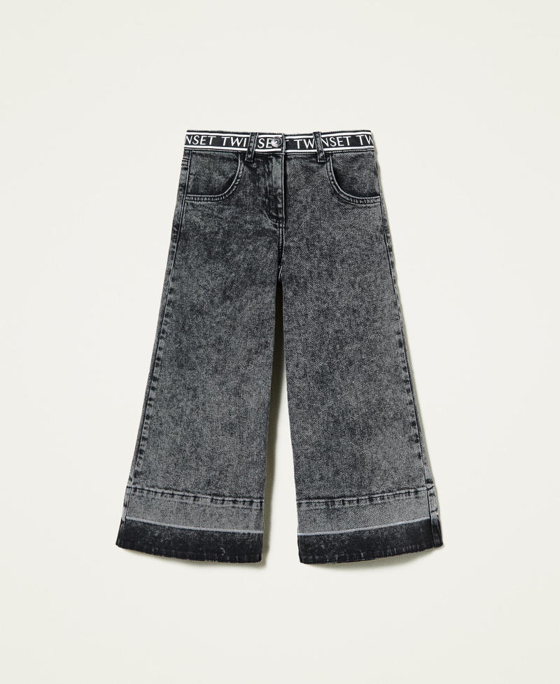 Jeans wide leg con logo Nero Bambina 212GJ250A-0S