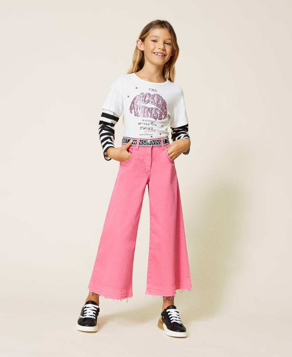 Свободные прямые брюки с логотипом Пунцовый Розовый Девочка 212GJ2510-01