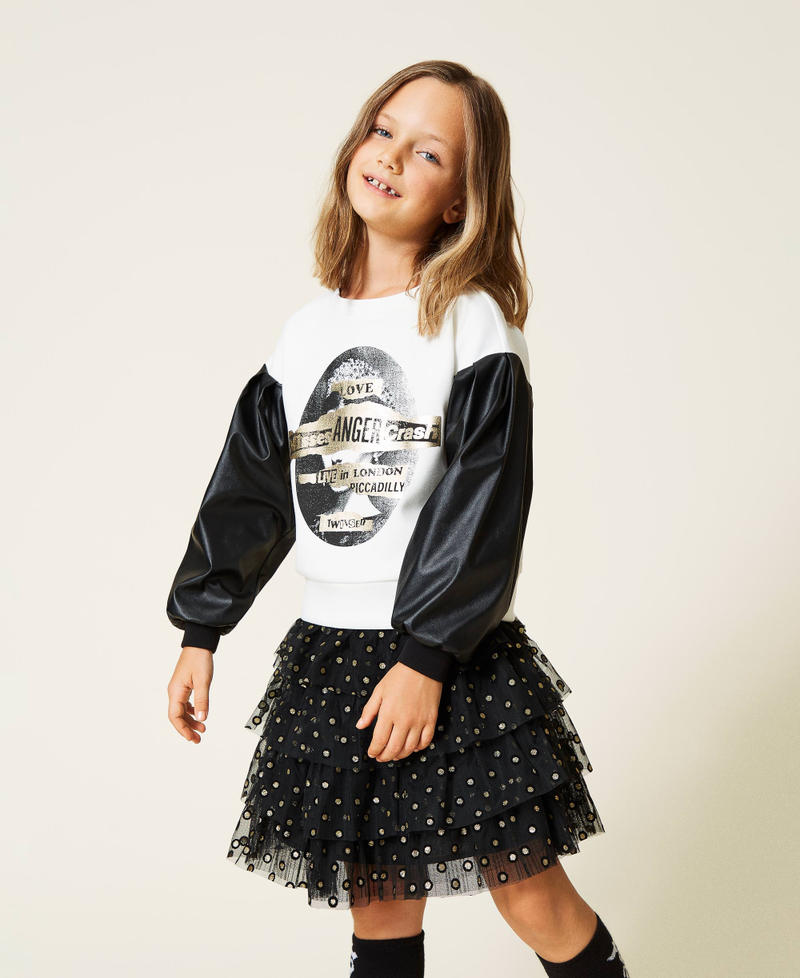 Sweatshirt mit Metallic-Print Zweifarbig Off White / Schwarz Mädchen 212GJ255B-01