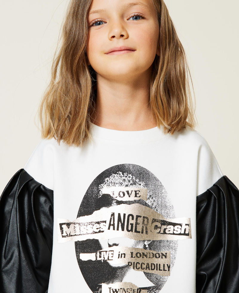 Sweatshirt mit Metallic-Print Zweifarbig Off White / Schwarz Mädchen 212GJ255B-04