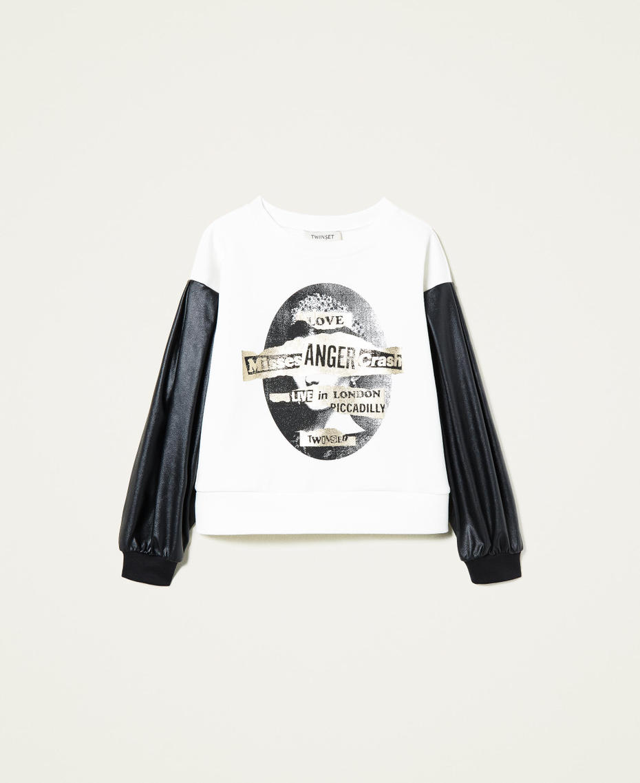 Sweat-shirt avec imprimé lamé Bicolore Blanc Cassé / Noir Fille 212GJ255B-0S