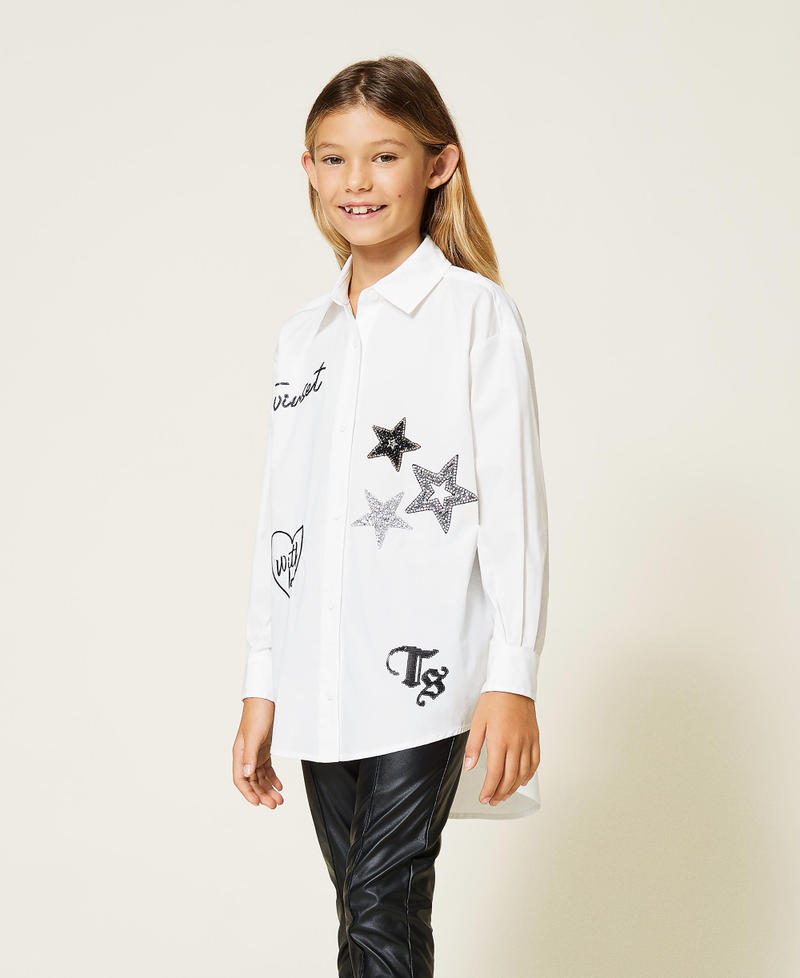 Maxi camicia con ricami e strass Off White Bambina 212GJ2580-01