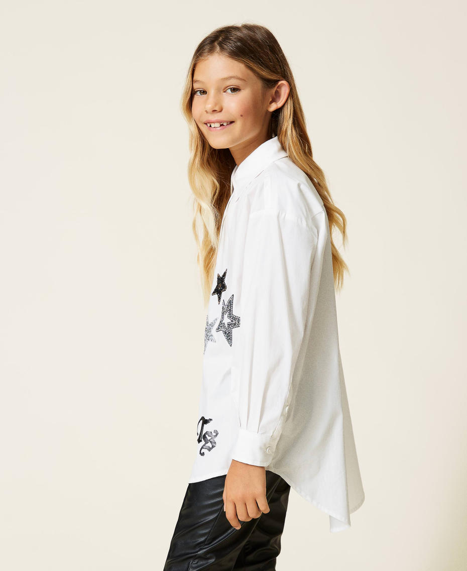 Maxi camicia con ricami e strass Off White Bambina 212GJ2580-03