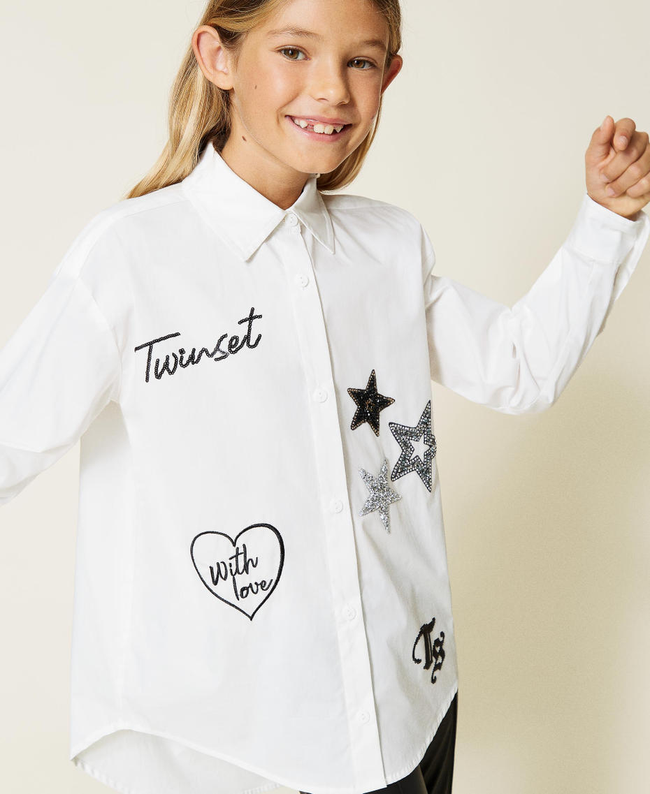 Maxi camicia con ricami e strass Off White Bambina 212GJ2580-05