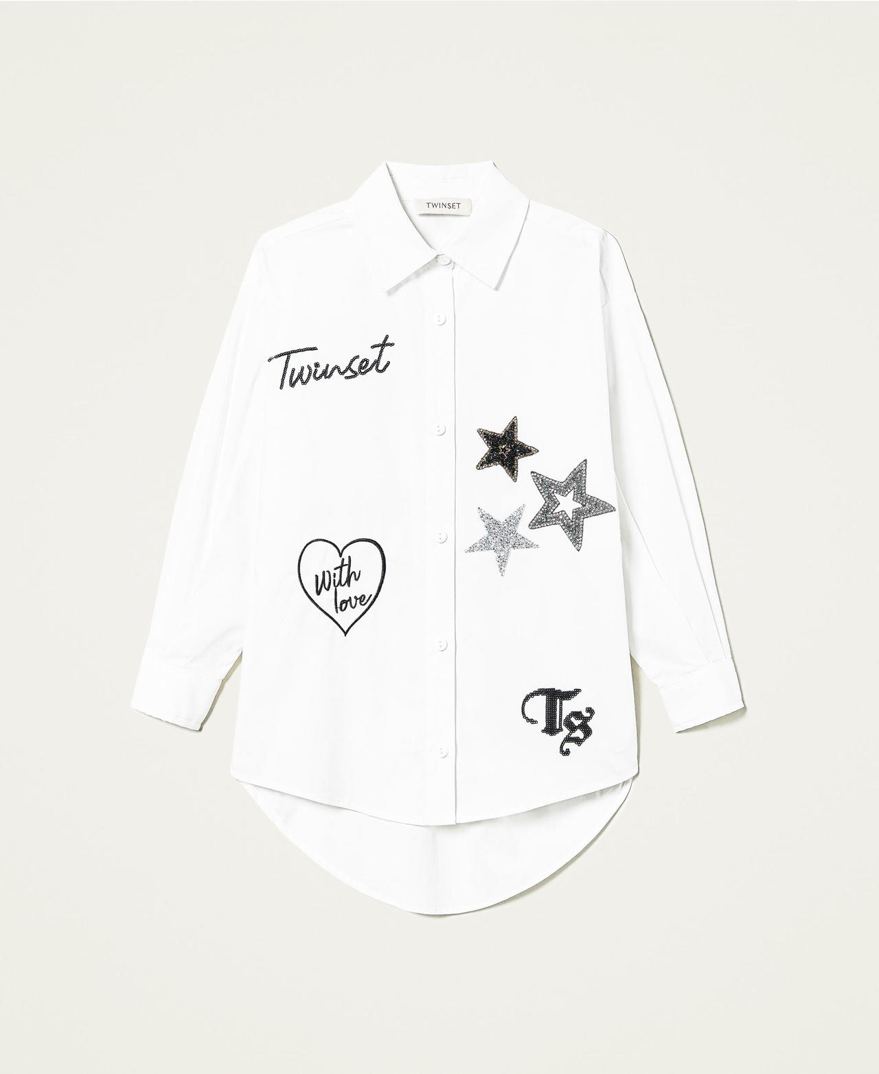 Maxi camicia con ricami e strass Off White Bambina 212GJ2580-0S