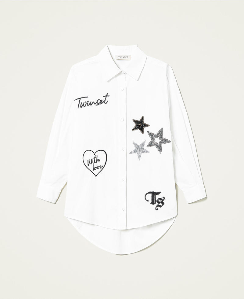 Maxi camicia con ricami e strass Off White Bambina 212GJ2580-0S
