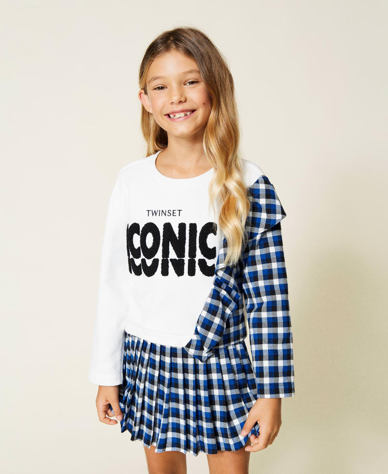 Felpa e gonna pantalone in flanella Bicolor Off White / Mix Check Surf Bambina 212GJ259A-01
