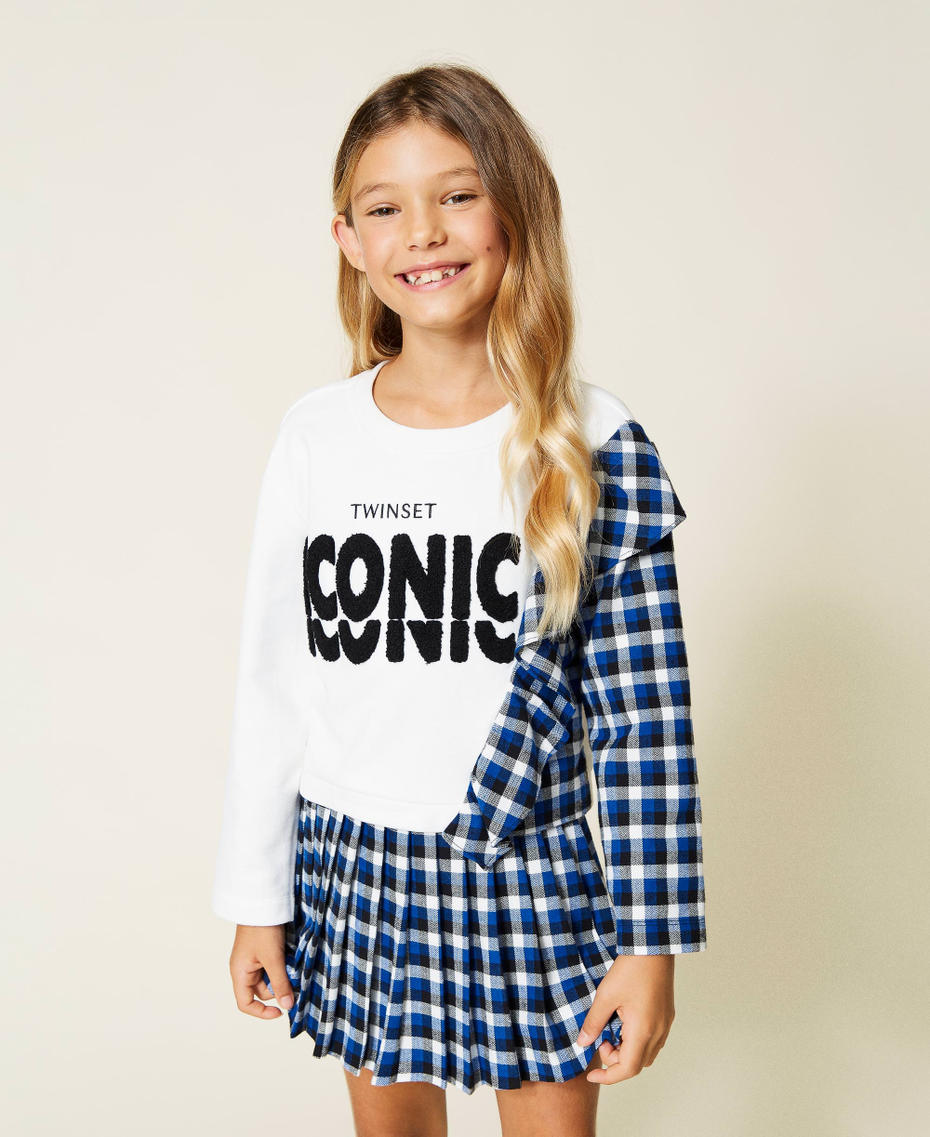 Felpa e gonna pantalone in flanella Bicolor Off White / Mix Check Surf Bambina 212GJ259A-01