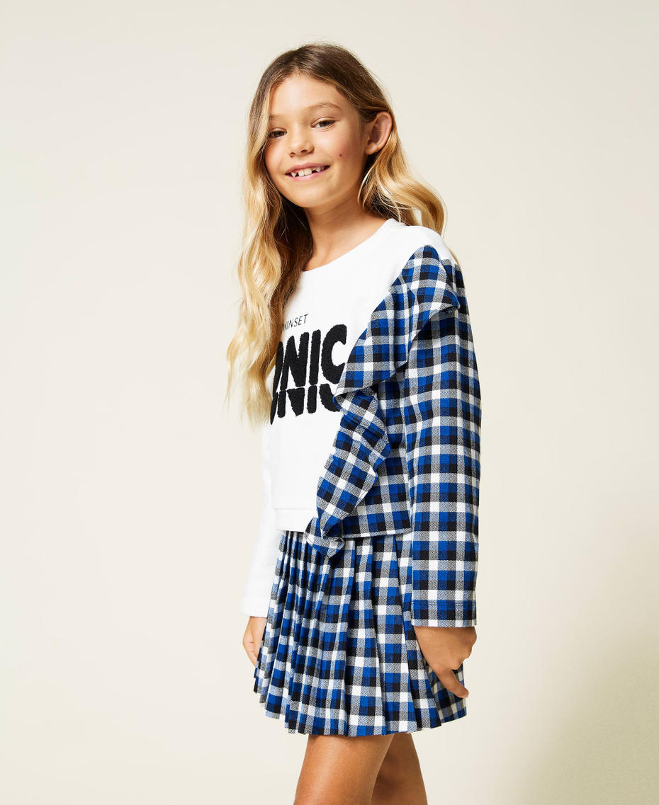 Flannel sweatshirt and trouser skirt Two-tone Off White / Surf Check Mix Girl 212GJ259A-03