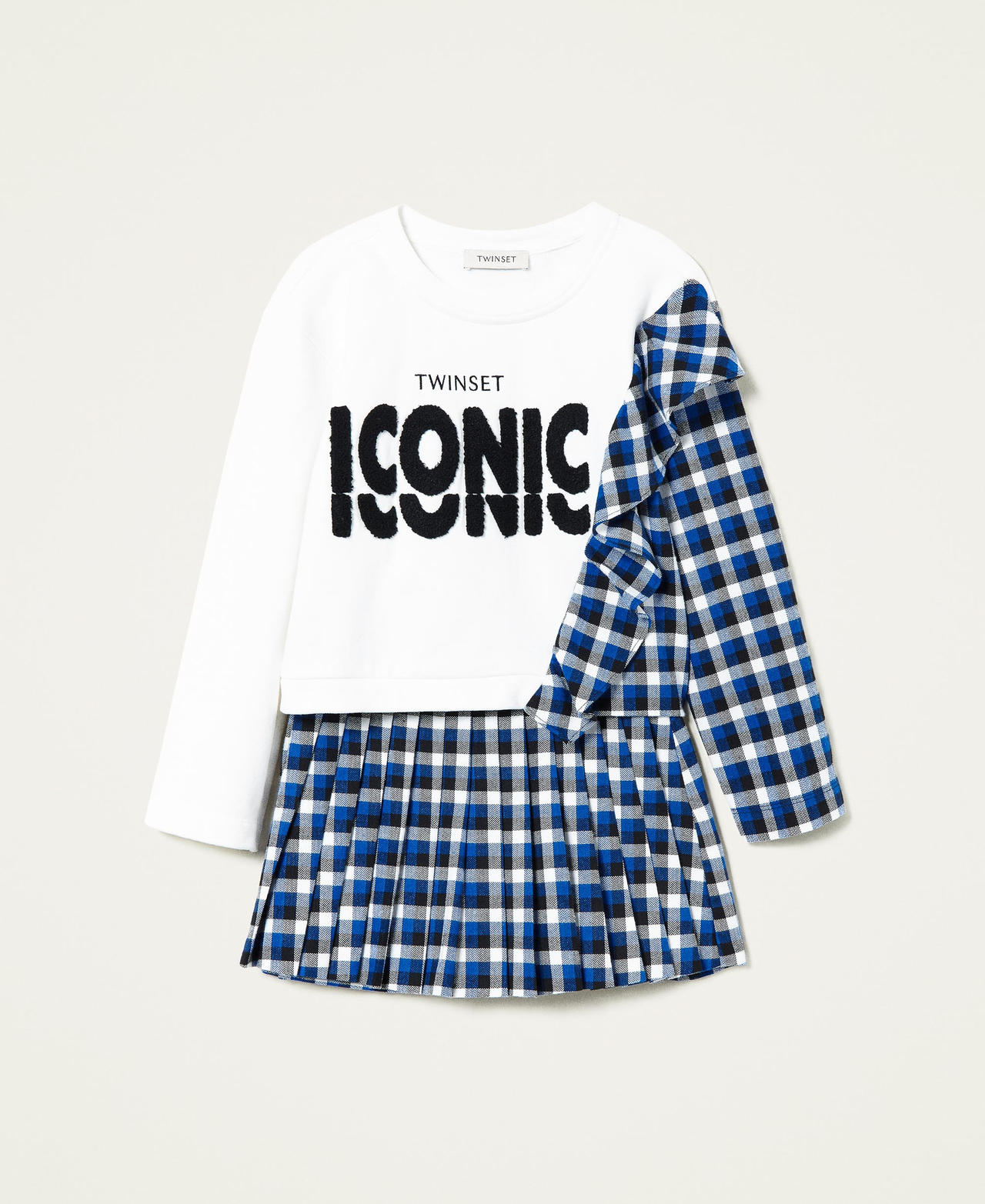 Felpa e gonna pantalone in flanella Bicolor Off White / Mix Check Surf Bambina 212GJ259A-0S