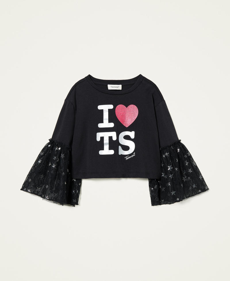 Cropped t-shirt with lace flounces Black Girl 212GJ2600-0S