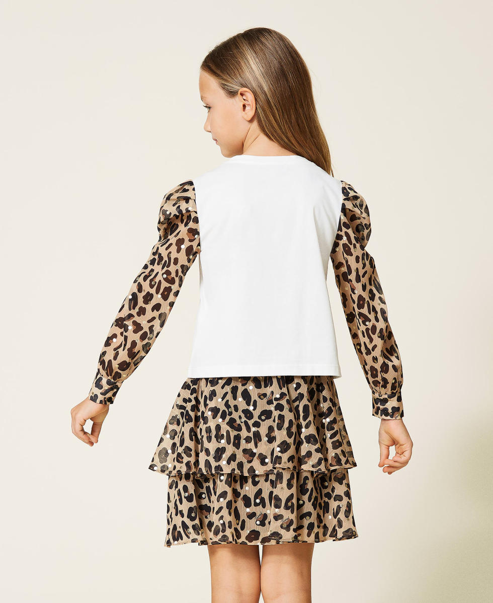 Bluse und Rock mit Animalprint Tierfell-Jacquard Marzipan M&auml;dchen 212GJ2602-03