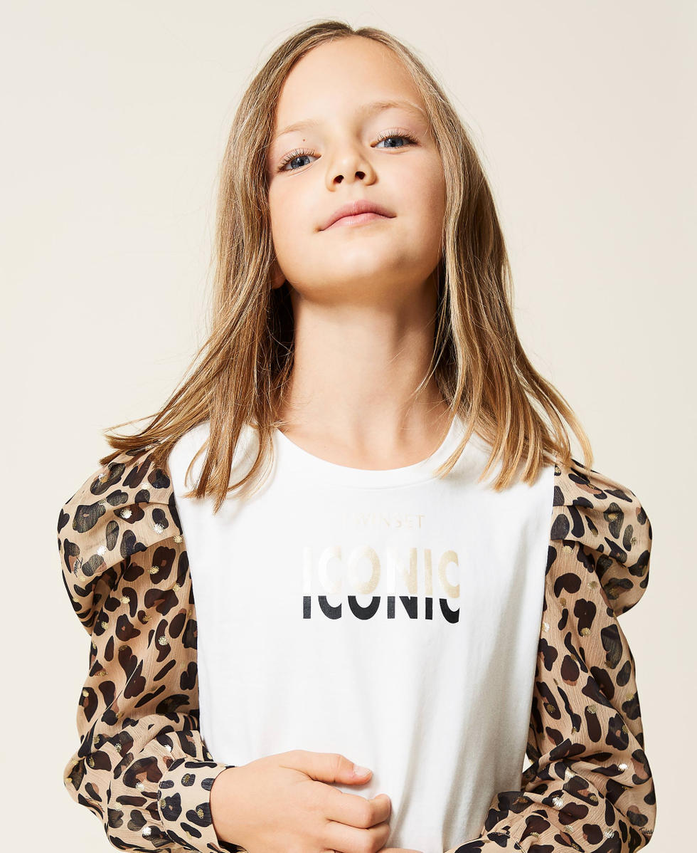Bluse und Rock mit Animalprint Tierfell-Jacquard Marzipan M&auml;dchen 212GJ2602-04