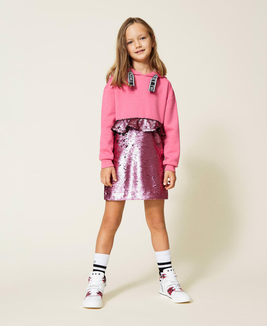 Scuba fabric and full sequin dress Girl, Pink TWINSET Milano