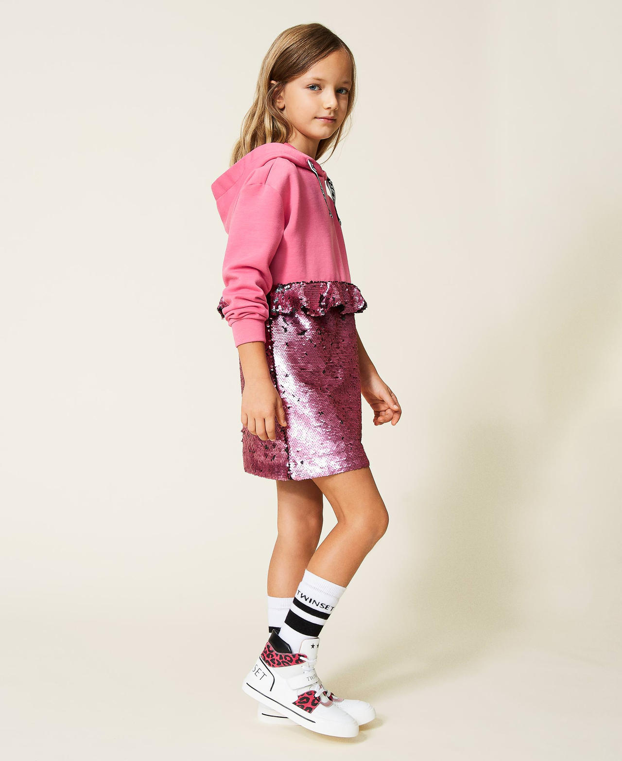 Abito in tessuto scuba e full paillettes Carmine Rose Bambina 212GJ2630-02