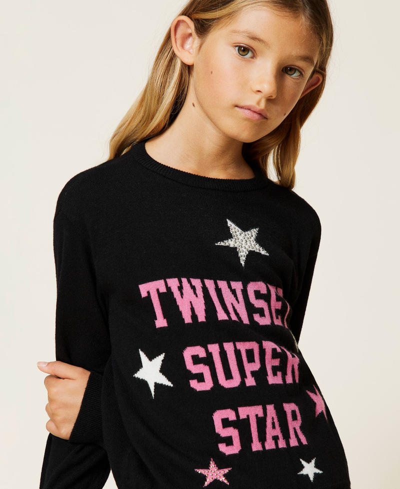 Jersey con texto y estrellas de jacquard Jacquard Logo / Estrellas Ni&ntilde;a 212GJ3052-06
