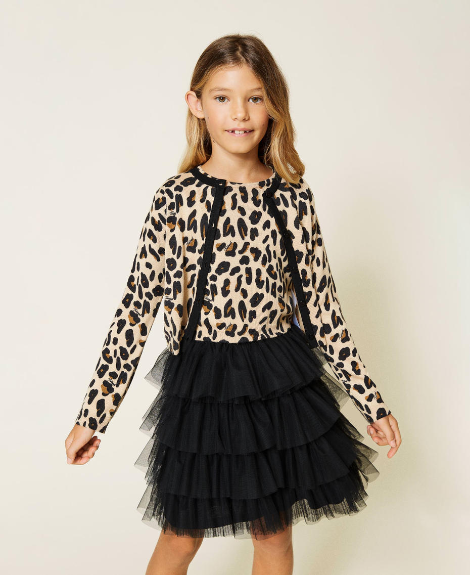 Animal print cardigan and jumper &ldquo;Irish Cream&rdquo; Hazelnut Leopard Print Girl 212GJ3053-01