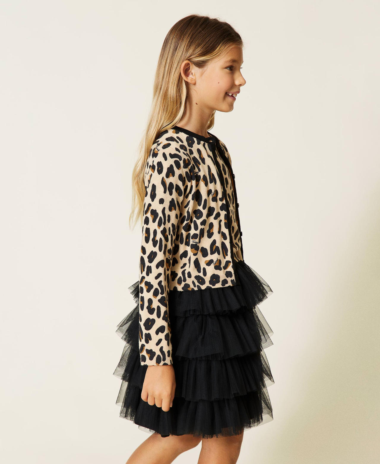 Animal print cardigan and jumper &ldquo;Irish Cream&rdquo; Hazelnut Leopard Print Girl 212GJ3053-02