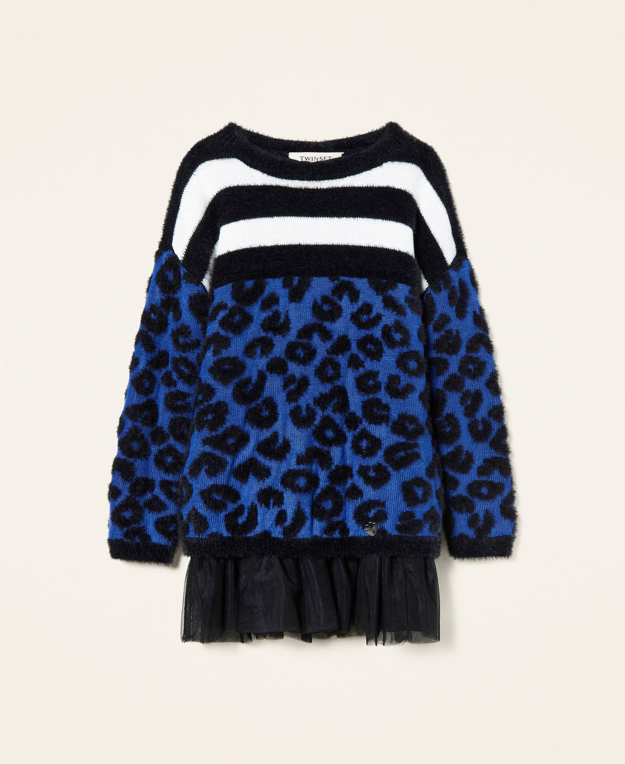 Animal pattern dress and slip with tulle Surf / Black Jacquard Girl 212GJ3092-0S