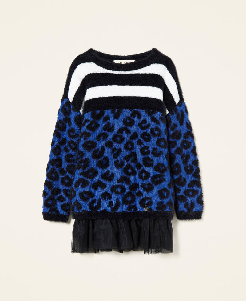 Animal pattern dress and slip with tulle Surf / Black Jacquard Girl 212GJ3092-0S