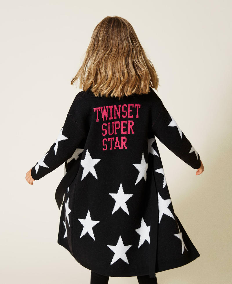 Star motif knitted coat Stars / Black Jacquard Girl 212GJ3191-01