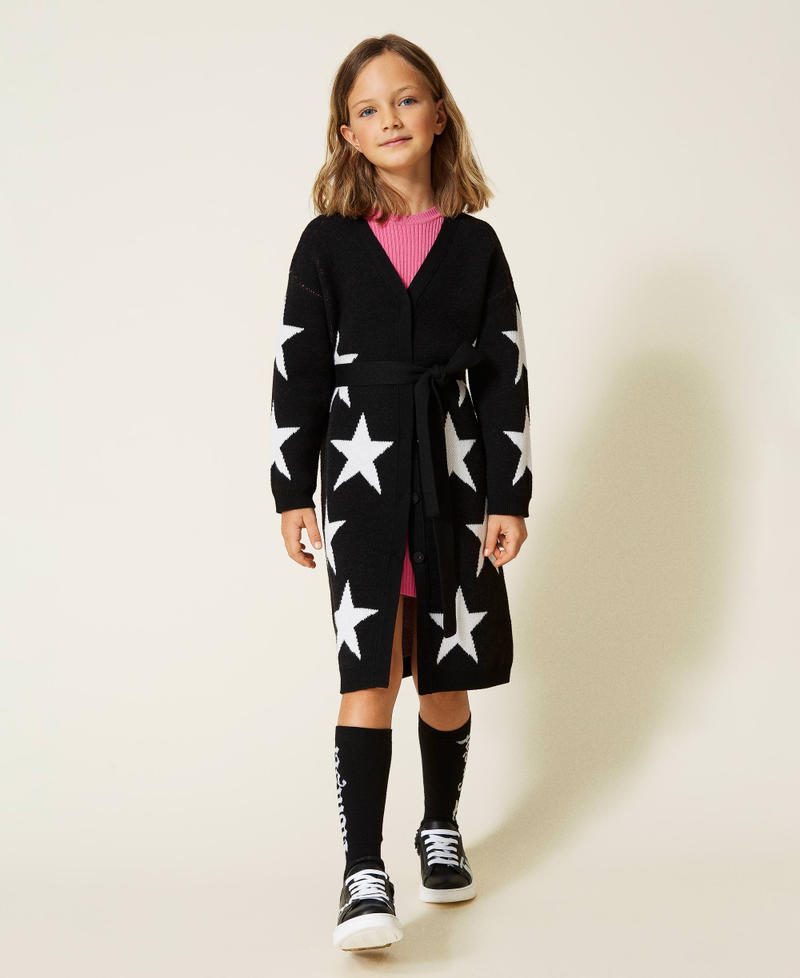 Star motif knitted coat Stars / Black Jacquard Girl 212GJ3191-02