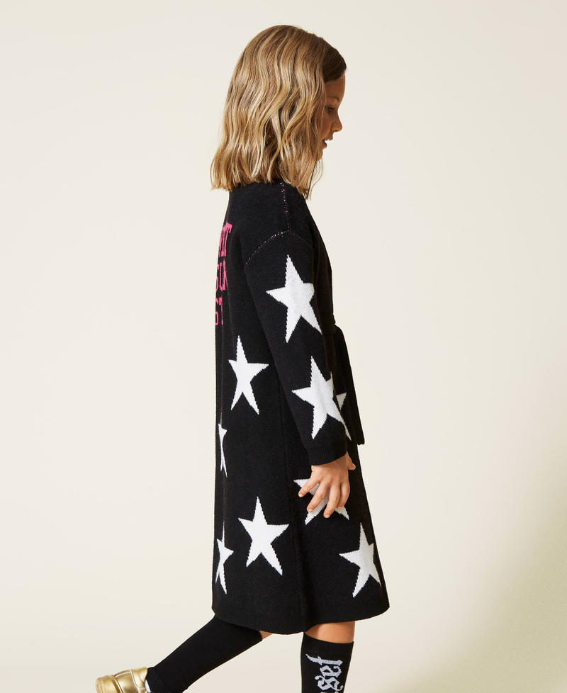 Star motif knitted coat Stars / Black Jacquard Girl 212GJ3191-04