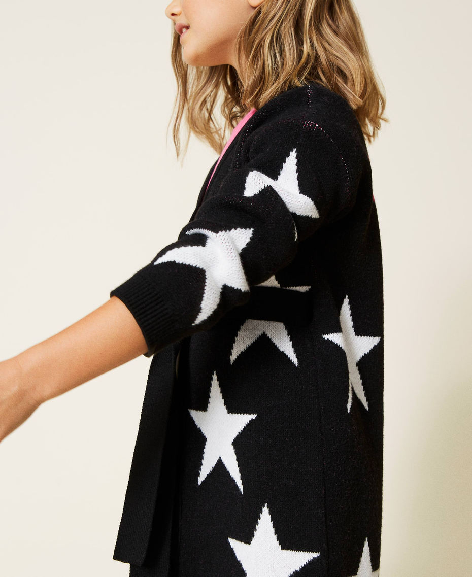 Star motif knitted coat Stars / Black Jacquard Girl 212GJ3191-05