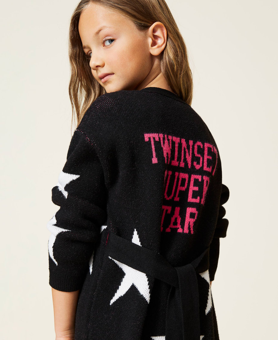 Strickmantel mit Sternen Jacquard Sterne / Schwarz M&auml;dchen 212GJ3191-06