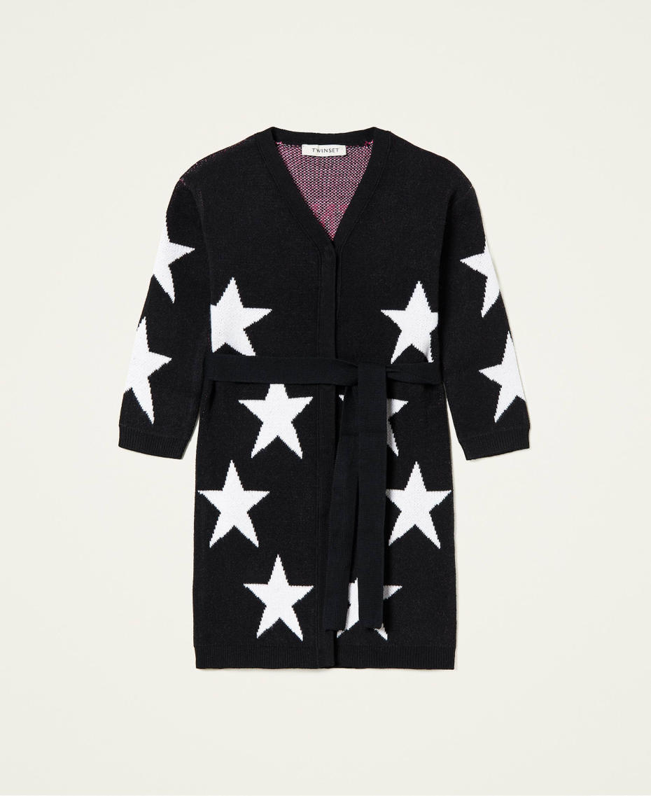 Manteau en maille avec étoiles Jacquard Étoiles / Noir Fille 212GJ3191-0S