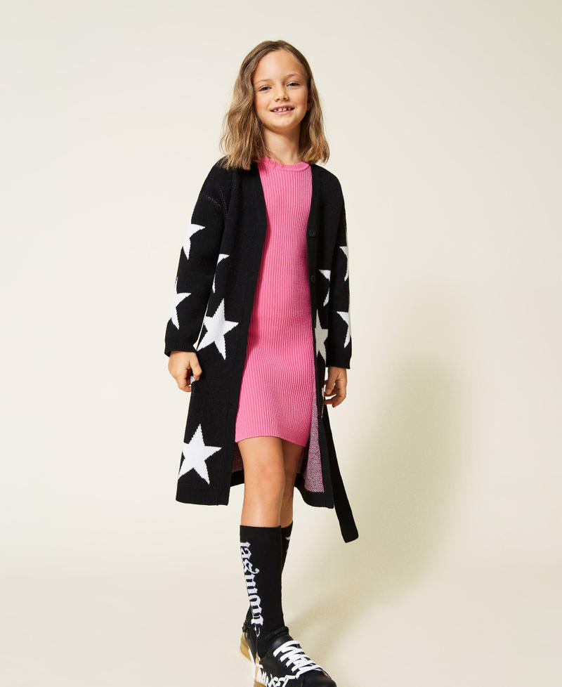 Strickmantel mit Sternen Jacquard Sterne / Schwarz M&auml;dchen 212GJ3191-0T