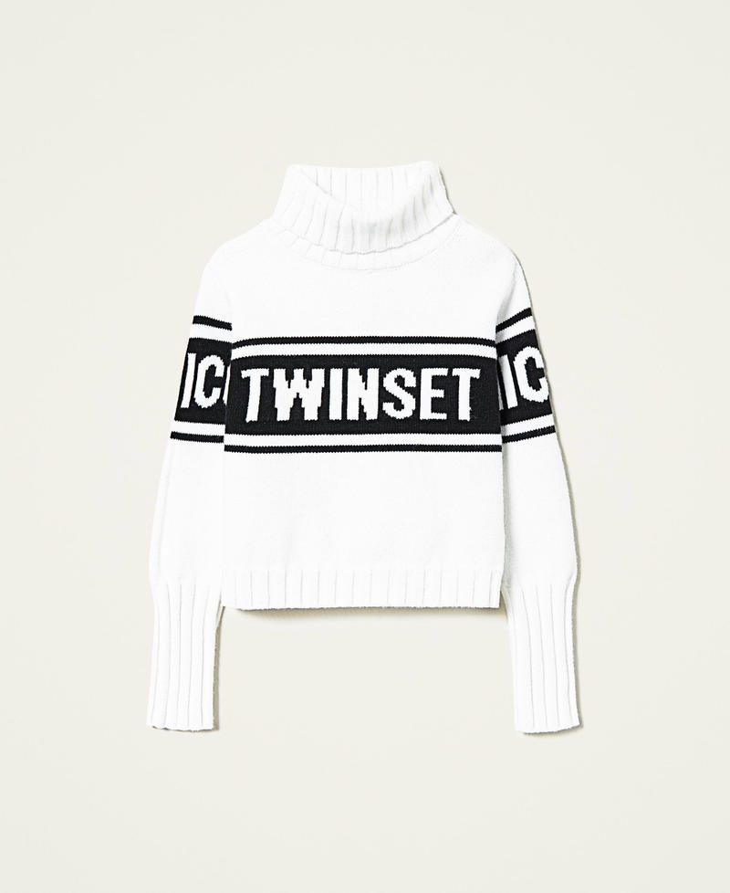 Turtleneck jumper with jacquard logo Bicolour Off White / Black Girl 212GJ3310-0S