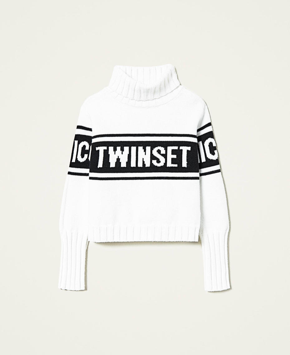 Turtleneck jumper with jacquard logo Bicolour Off White / Black Girl 212GJ3310-0S