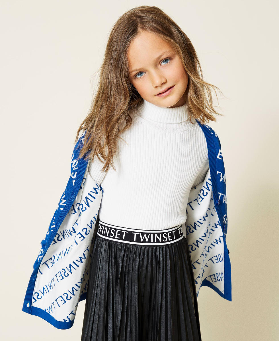 Jacquard logo cardigan Girl, Blue | TWINSET Milano