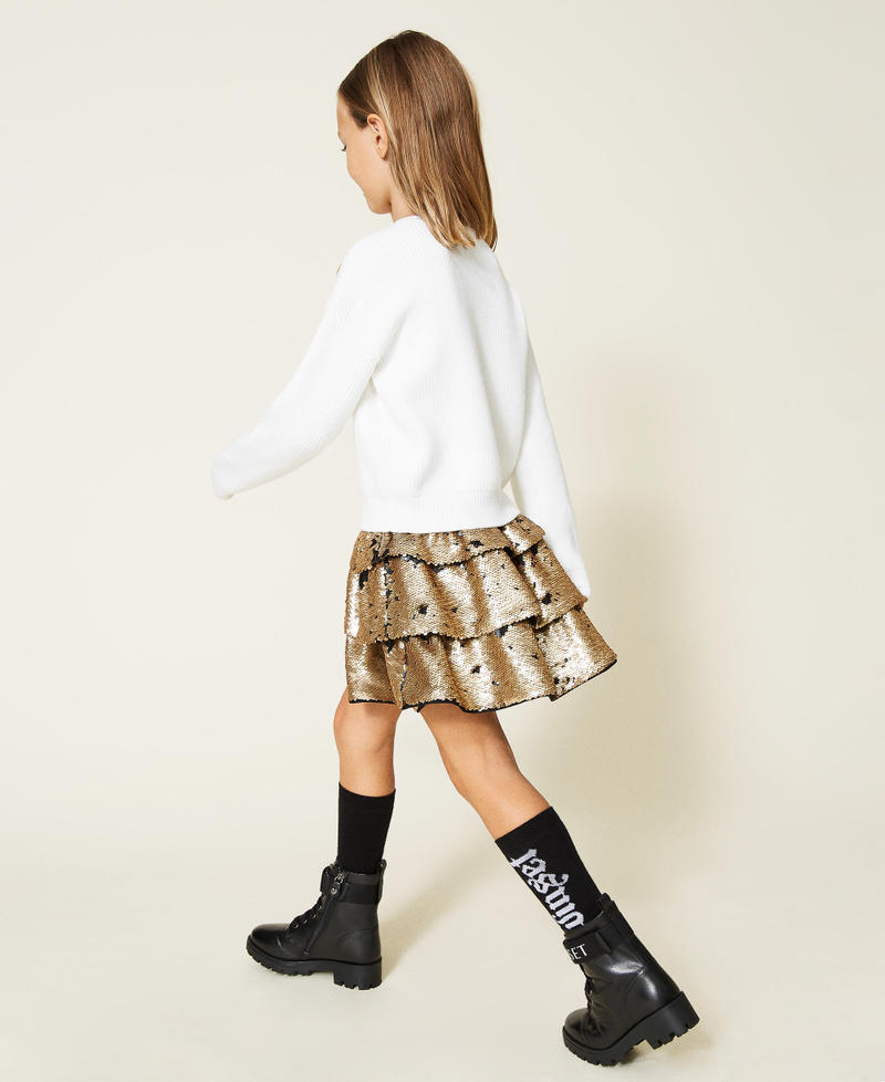 Maglia con ricamo Bicolor Off White / Lurex Oro Bambina 212GJ332B-04