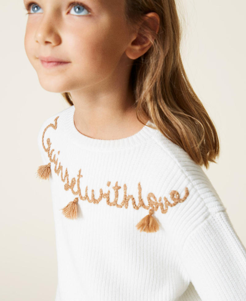 Maglia con ricamo Bicolor Off White / Lurex Oro Bambina 212GJ332B-05