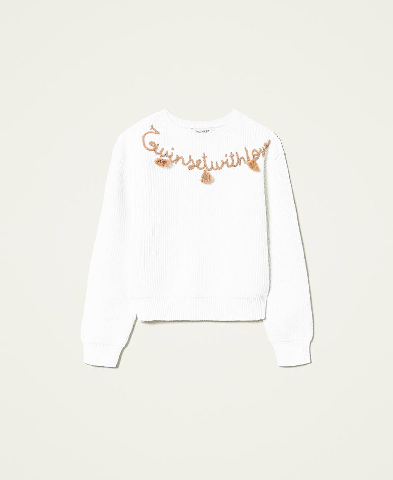 Maglia con ricamo Bicolor Off White / Lurex Oro Bambina 212GJ332B-0S