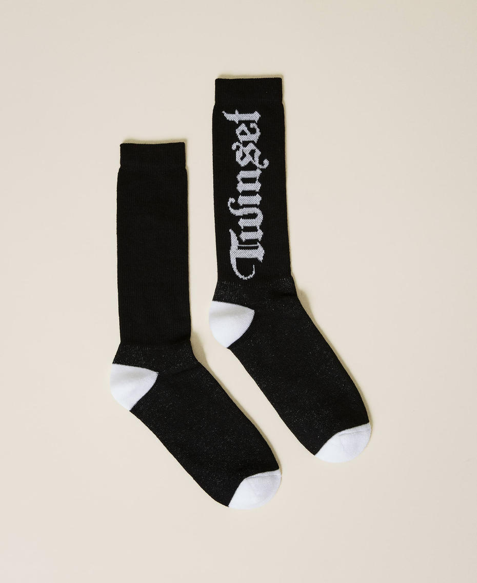 Terry cloth high socks with logo Black Girl 212GJ4930-01